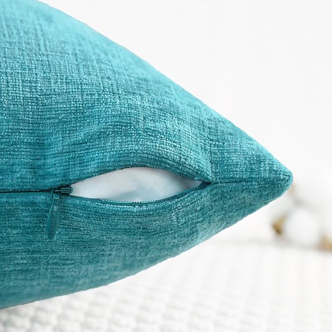 CaliTime Throw Pillow Covers Decorative 26 X 26 Inches Pack of 2 Cozy Chenille Cushion Cases for Couch Sofa Bed Living Room Home Lake Blue