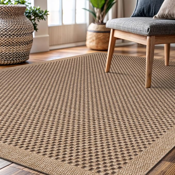 CAMILSON Easy Jute Rug 6x9, Indoor Outdoor Natural Color Fiber Area Rugs for Living Room Patio and Kitchen Rug, Sisal Boho Woven Design, Easy-Cleaning, Washable Outside Carpet Alfombras para(6 x 9)