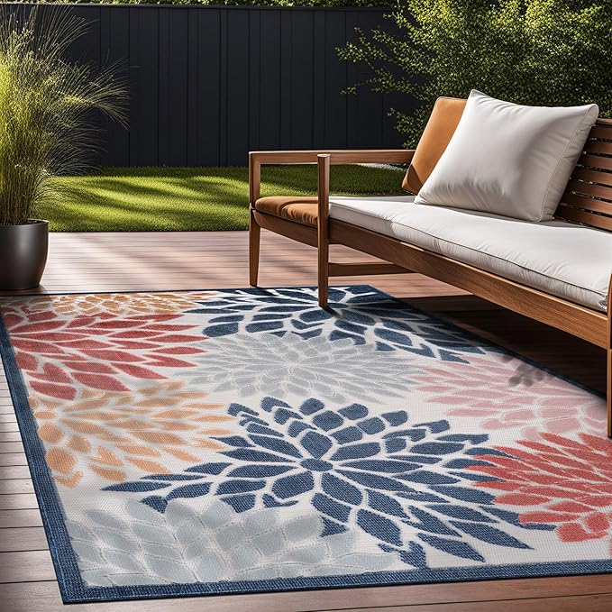 Beverly Rug Outdoor Rug 8x10 Modern Floral Tropical Area Rugs for Indoor and Outdoor Patio Easy to Clean Non Shedding Living Room Porch Garden Washable Outside Carpet (8 x 10 Multicolor)