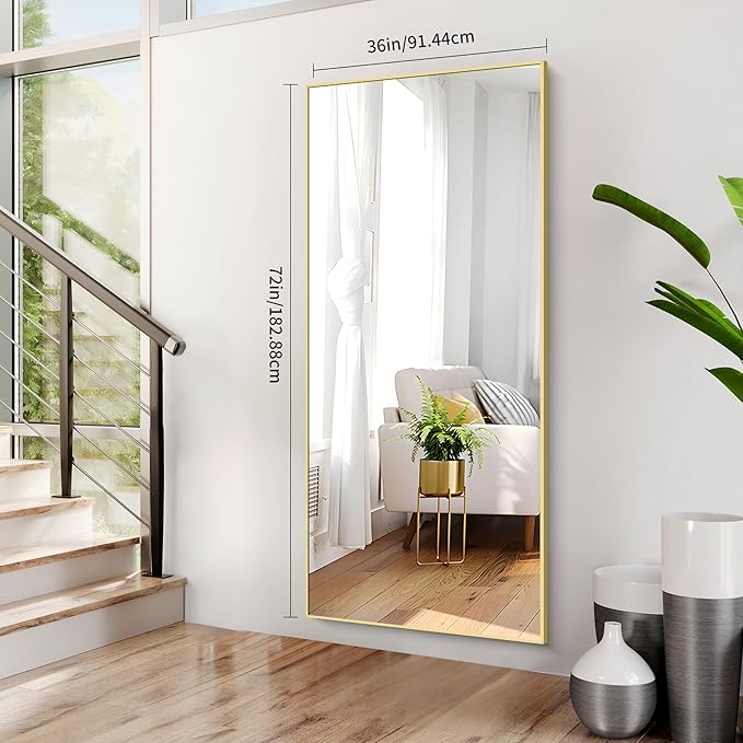 36x72inch Bathroom Mirror, Gold Rectangle Mirror with Thin Metal Frame, Large Rectangular Wall Mirrors for Bathroom, Living Roomm, Hair Salon, Big Farmehouse Mirror Hang Horizontal/Vertical