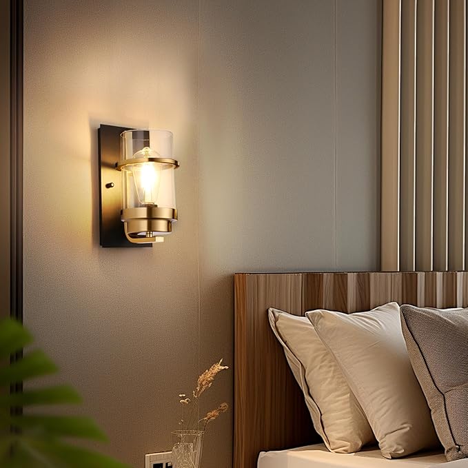 Black and Gold Sconces,Small Bathroom Wall Sconces,Modern Gold Sconces,Single Vanity Light(Bulbs not Included)