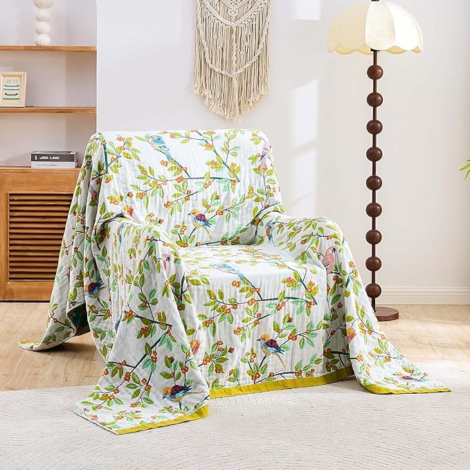 Boho Throw Blanket for Bed, 100% Cotton Soft Rustic Quilt Fall Blanket, 50"x60" Floral Printed Farmhouse Decor Bed Blankets, All Season Rustic Reversible Bohemian Throw Quilt