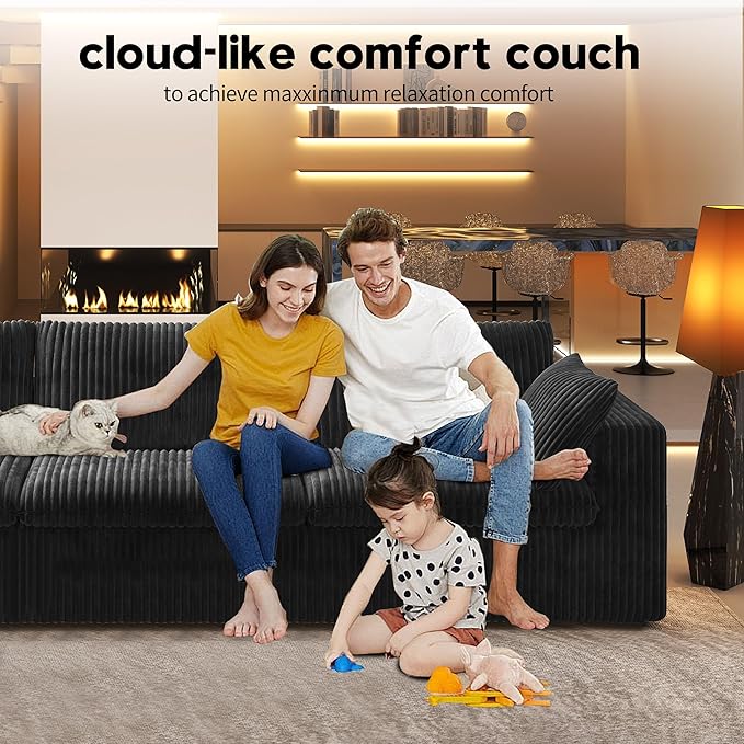 78.74" LoveSeat Cloud Sofa,Modular Sectional Couch,Modern Deep Seat Upholstered Couches with Plush Corduroy Fabric for Living Room Furniture,Bedroom and Apartment,No Assembly Required,Black
