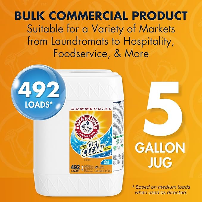 Arm & Hammer plus OxiClean Liquid Laundry Detergent Professional, Fresh Scent, 5 Gallon (Pack of 1) 492 Loads
