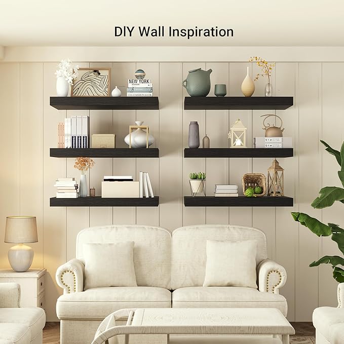 Heimlove 12" Deep Floating Shelves, 36 x 12 Inch Wall Mounted Long Floating Shelf with Invisible Brackets, for Home Decor, Bedroom, Kitchen, Living Room, Bathroom - 1 Pack, Black