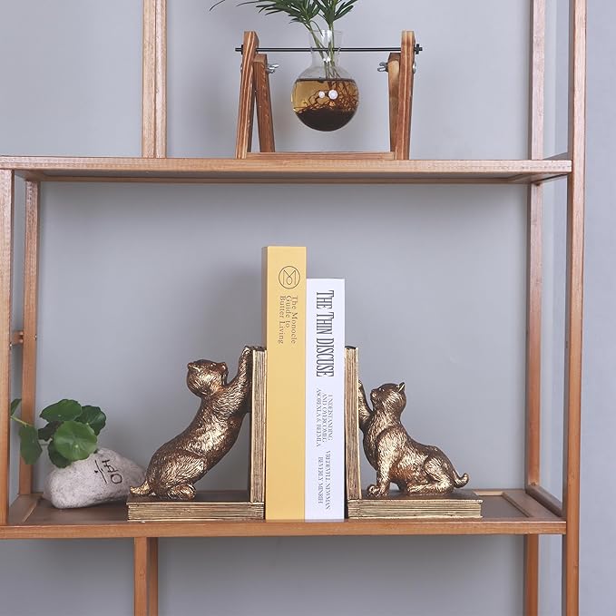 Book Ends for Shelves to Hold Books Heavy Duty,Decorative Bookend for Bookshelf Décor,Cute Animal Cat Book Stopper Cat Statues for Home, Office Desk Decoration,1pair