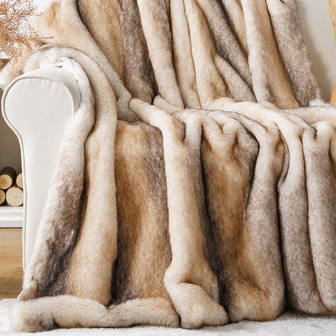 BATTILO HOME Luxury Mink Faux Fur Throw Blanket, Large Soft Cozy Warm Fur Blanket for Bed, Sofa, Couch, Chair, Thick Fur Throw and Blankets for Home Decor, 60"x80"