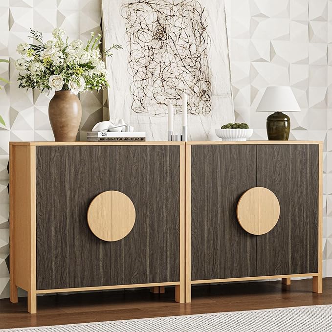 65 Inch TV Stand, Mid Century Modern Entertainment Center with Storage Cabinets & Adjustable Shelves, Media Console TV Credenza for Living Room, Dining Room, Hallway, Walnut