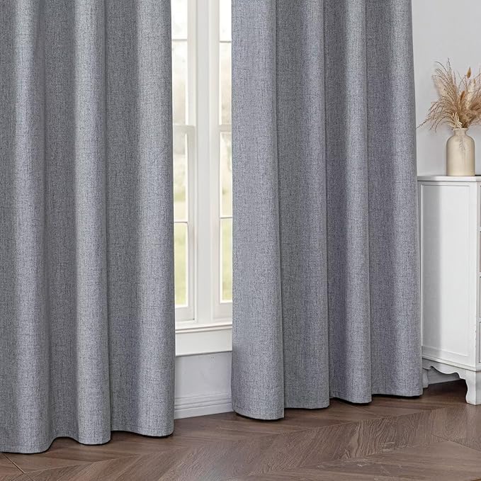 Blackout Curtains 90 Inch Length 2 Panels Set, 100% Black Out Textured Thermal Curtains, Grommet Privacy Light Blocking Drapes for Living Room Bedroom Luxury Decor(52W × 90L inch, Light Grey)
