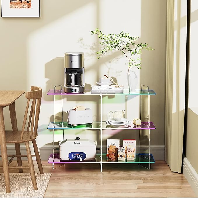 Acrylic Bookshelf, Small 3 Tier Open Bookcase for Small Spaces,Sofa Table, Hallway Entry Table for Home Living Room (Iridescent, 39.4" x 11.8" x 31.5)