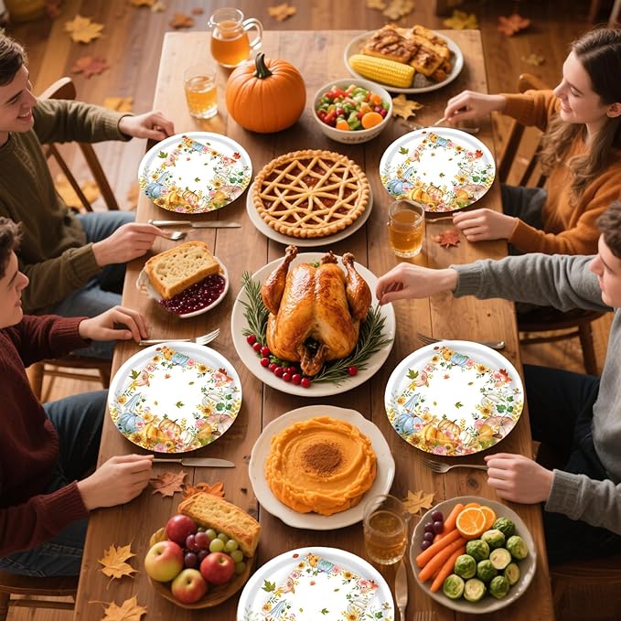 40Pcs Fall Paper Plates and Napkins Party Supplies, Disposable Thanksgiving Pumpkin Flower Wreath Plates Napkins Dinnerware Set for Autumn Theme Party Decorations (Fall)