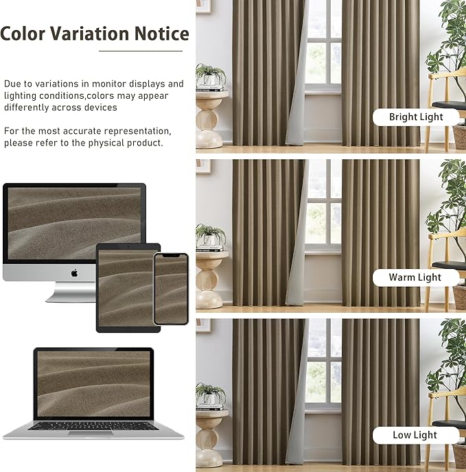 94 Inch Long Blackout Curtains 2 Panels Set Linen Brown,Linen Back Tab Pleated Look Drapes with Hooks,Light Blocking Modern Stylish Curtains for Bedroom Living Room,W50xL94 in Length,Linen