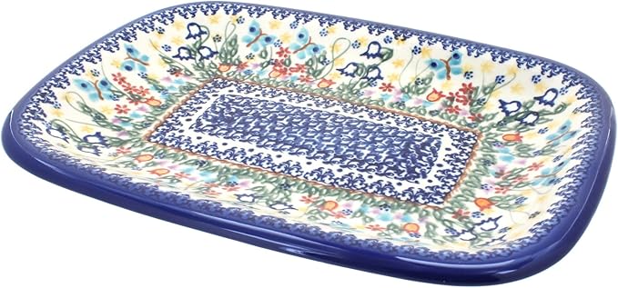 Blue Rose Polish Pottery Garden of Eden Medium Rectangular Serving Platter