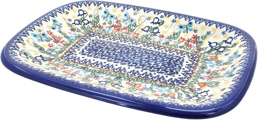 Blue Rose Polish Pottery Garden of Eden Medium Rectangular Serving Platter