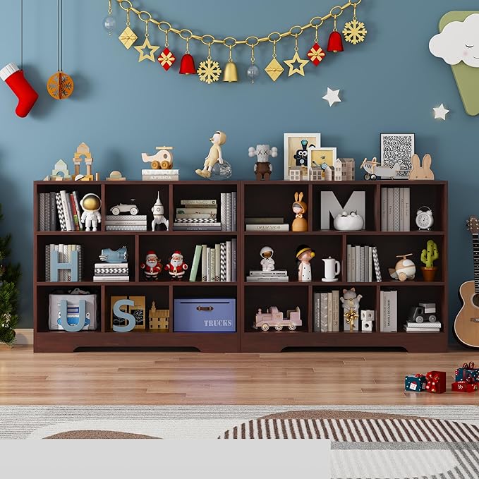 Book Shelf, 8 Cubes Storage Organizer, 3-Tier Open Shelf Wooden Bookcase, Freestanding Cherry Bookshelf Cube Shelf for Bedroom, Living Room, Home Office