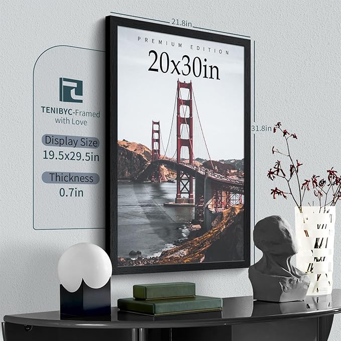 20x30 Poster Frame Set - 3 Pack, Textured Black Solid Wood Picture Frame, Wall Gallery Frame - Wall Hanging
