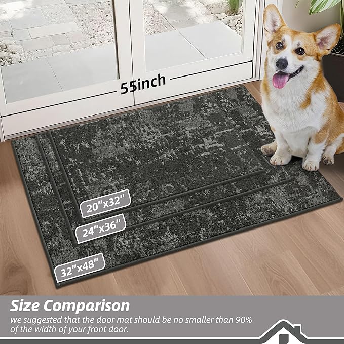 BEQHAUSE Dirt Trapper Door Mat 32"x48" Non-Slip Door Mats Washable Entryway Rugs Stain Resistant Doormat Absorbent Welcome Floor Mat for Front Back Door, Muddy Wet Shoes & Paws,Dark Grey