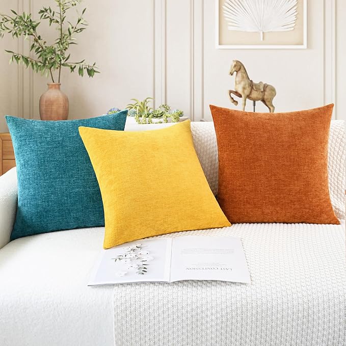 CaliTime Fall Throw Pillow Covers Decorative 16 X 16 Inches Pack of 2 Cozy Chenille Cushion Cases for Couch Sofa Bed Living Room Home Burnt Orange