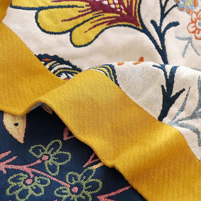 Boho Muslin Blanket for Adults 4-Layer Gauze Twin Size Soft Cozy 100% Cotton Summer Cooling Blanket Floral Decor for Sofa Bed Coverlet Both Sides (Boho Floral, Twin 60 x 80 in)