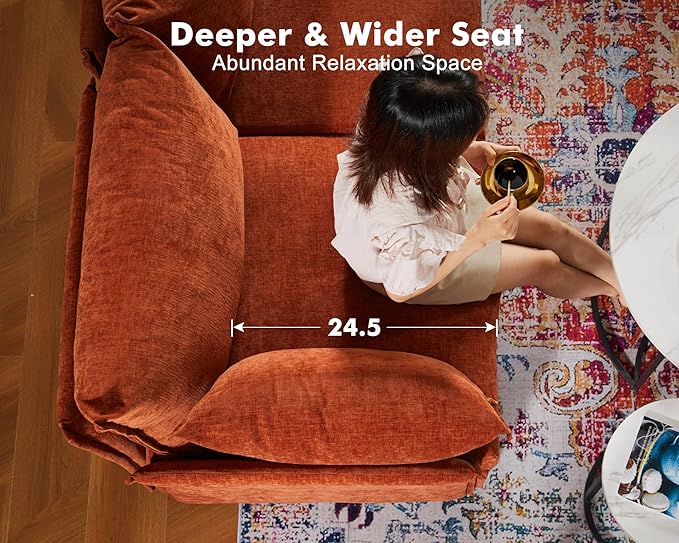 134.6" Modular Sectional Sofa, Oversized 4 Seater Terracotta Orange Couch with Removable Chenille Fabric Cover, Deep Seat & High Backrest for Living Room, Office & Apartment