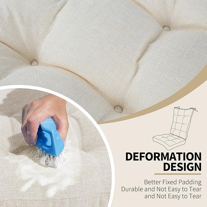 BUYUE Chair Cushion Set for Rocking Chair, Back Pillow & Seat Cushion with Ties, Original Woven Fabric Non-Slip Chair Pads for Elderly Sitting, Beige