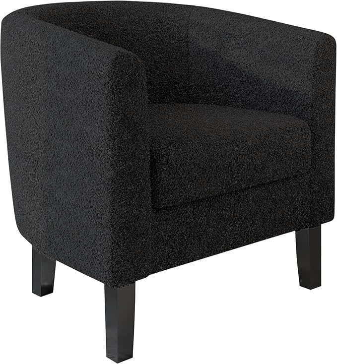 BELLEZE Living Room Chair, Teddy Polyester Accent Barrel Chair, Club Tub Sofa Chair for Bedroom, Corner Chair with Flared Legs and Cozy Soft Padding - Highland (Teddy Black)