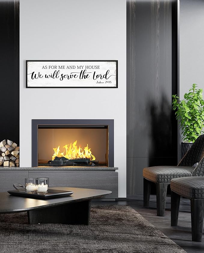 As for Me and My House We Will Serve the Lord Sign: Rustic Family Bedroom Signs Wall Decor Above Bed,Framed Country Wall Plaque Hanging Farmhouse Bible Verse Sign Christian Art Gifts 12" x 40"