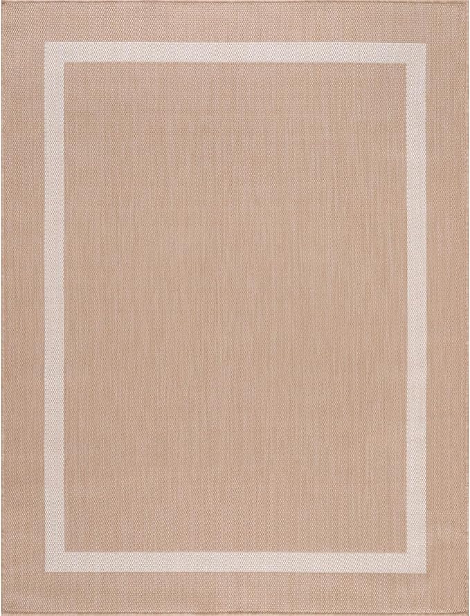 Bordered Outdoor Rug 6x9 Washable Outside Carpet for Indoor Patio Porch Waterproof Easy Cleaning Non Shedding Area Rugs Beige 6 x 9