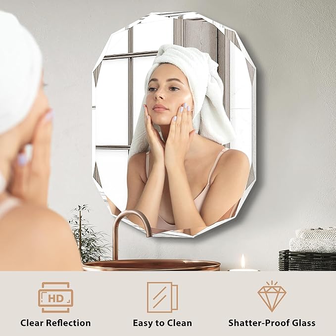 Bathroom Mirrors for Over Sink, Round Frameless Mirrors for Wall, 20x28 Inch Beveled Bathroom Mirror, Bathroom Vanity Circle Mirror for Bedroom Living Room Entryway Home Decor