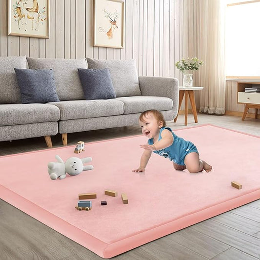 Baby Play Mat for Floor Tummy Time Mat Nursery Rug Muscle Mat Area Rug Playroom Rug Tatami Mat 6'7"x4'11" Memory Foam 1.3" Thick Crawling Mat for Babies,Toddlers, Infants, Kids,Floor Mat(Pink)