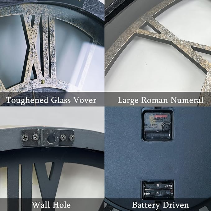 27 Inch Moving Gear Wall Clock, Oversized Wall Clocks, Clock Living Room Decor, Solid Wood Frame, Battery Operated, Large Wall Clock with Steampunk Industrial for Fireplace(Gray)