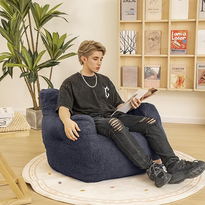 Bean Bag Chair with Filler, Bean Bag Sofa with Tufted Soft Stuffed Filling, Fluffy and Lazy Sofa, Comfy Cozy BeanBag Chairs with Memory Foam for Dorm, Apartment, Living Room (Blue)