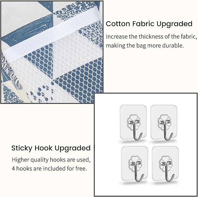 2pcs Small Wall Hanging Organizer Bag, Linen Fabric Door Hanging Storage Basket with Pockets, Waterproof Bin for Kitchen, Bedroom, Office, RV Camper (Triangle)