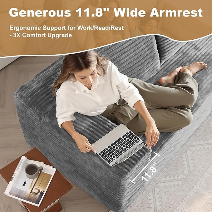 136" Sectional Couches for Living Room Modern Modular Sofa with L-Shape Couchs Upholstered Boneless Couch Deep Seat Sectional Couch with Chaise (Grey, Left Facing Chaise+3Seaters+Ottoman)