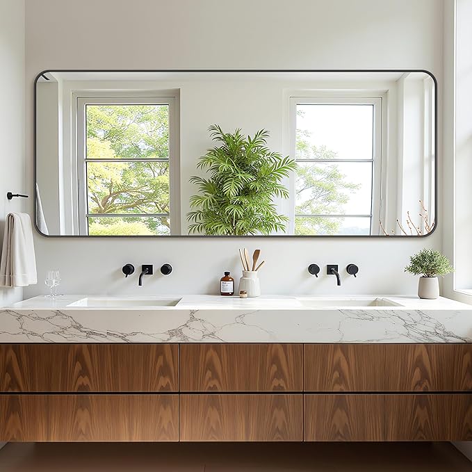 Bathroom Mirror 72" x 30", Large Rectangle Wall Mirror, Black Metal Frame Wall Mounted Mirrors for Bathroom, Vanity, Bedroom, Entryway Decor(Horizontal/Vertical)