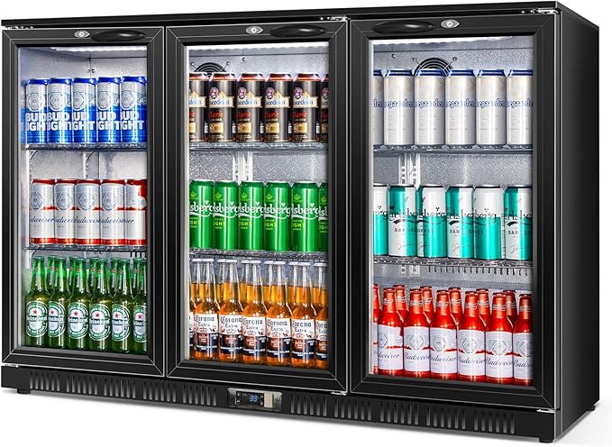 Beverage Refrigerator, 53.15W Inch 12 Cu.Ft Drink Fridge, Back Bar Beer Fridge with 3 Glass Door, 35.43" Height Beverage Cooler, Built-in & Undercounter Commercial Back Bar Cooler for Kitchen Shop Bar