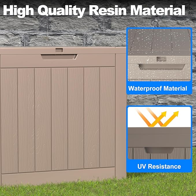 37 Gallon Deck Box Large Outdoor Storage for Patio Furniture,Outdoor Cushions,Garden Tools and Pool Supplies,Waterproof,Resin,Lockable(Grey)