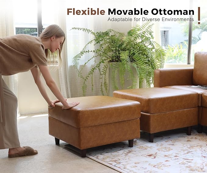 64.6" Faux Leather Loveseat Sleeper Sofa Bed with Storage Seat, Modern Modular Sectional Couch Deep Seat with Reversible Chaise 2-Seat Brown for Apartment, Living Room, Bedroom