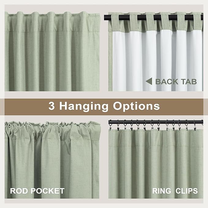 96 Inch Curtains 2 Panels Set Drapes 96 Inches Long Spring Curtain for Living Room Sage Green Black Out Linen Room Darkening Blackout Thermal Vertical Patio Blinds for Sliding Glass Doors Vintage Boho