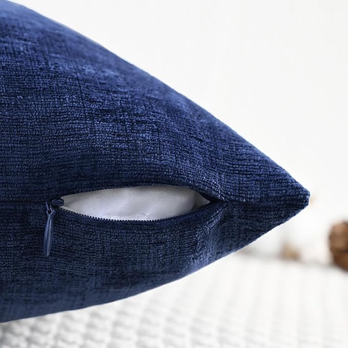 CaliTime Throw Pillow Covers Decorative 18 X 18 Inches Pack of 2 Cozy Chenille Cushion Cases for Couch Sofa Bed Living Room Home Navy Blue