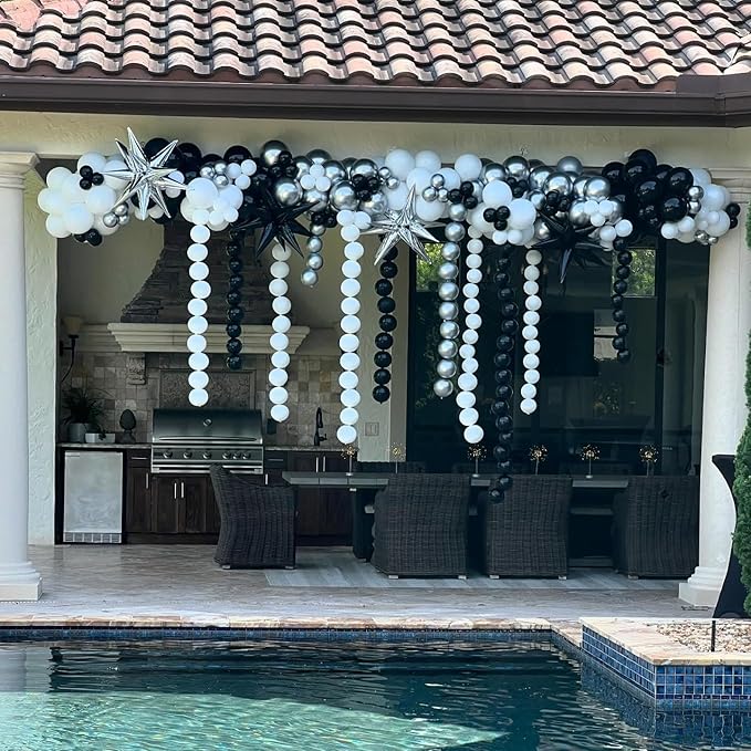 Black and Silver Linking Balloons, 100PCS 6 Inch Small Metal Silver Link Balloons for Making Balloon Wall Heart Arch, Quick Linked Balloon for Wedding Birthday Baby Shower Graduation Party Decorations