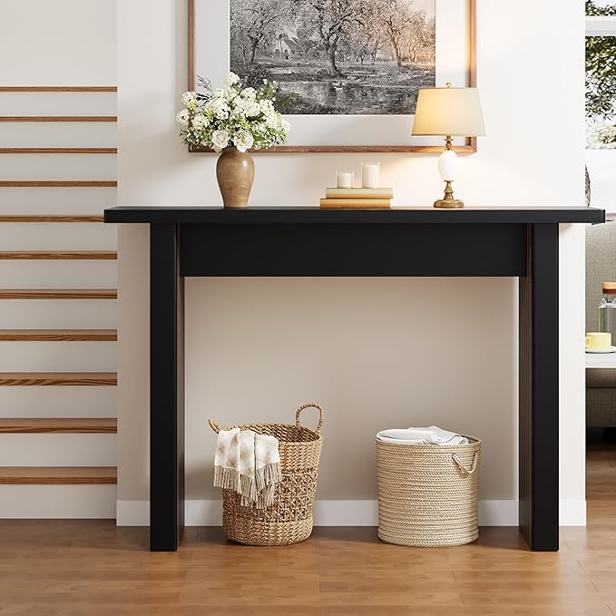 AVZEAR Mid Century Narrow Entryway Console Table, 43.3" Fluted Wood Couch Table Behind Sofa Long and Skinny for Living Room Hallway Entrance Foyer, Black