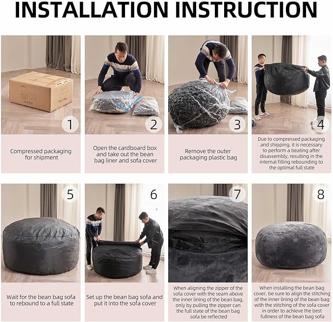 Bean Bag Chair 4Ft, Memory Foam Filled, Large Beanbag Chairs for Adults and Teens, Soft Sofa with Removable Flannel Cover, Round Couch for Living Room Bedroom College Dorm (Blue, 4FT-47×47"×24")