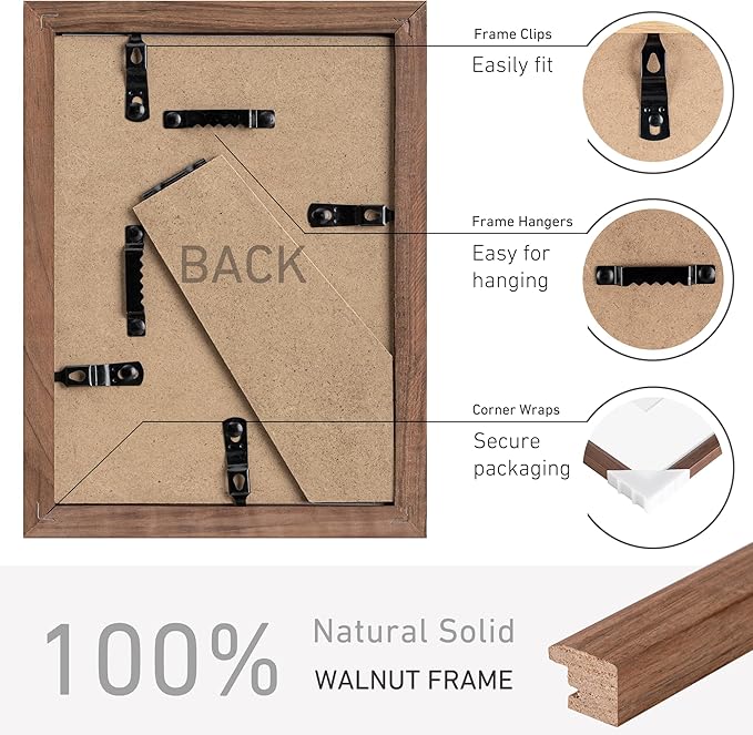 5x7 Picture Frame Natural Solid Walnut Photo Frames with 4x6 Removable Mat Wall Hanging Large Handcrafted Frame with HD Plexiglass Wall and Tabletop Display Large Poster Frame