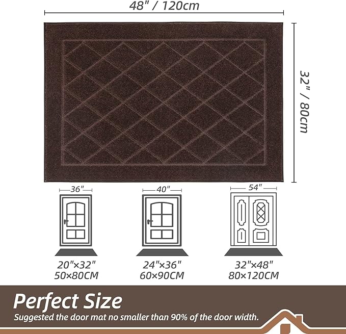 BEQHAUSE Dirt Trapper Door Mat 32" x 48", Doormat Non-Slip Entryway Rugs Washable, Dog Door Mat Stain Resistant and Absorbent Welcome Floor Mat for Front Back Door, Muddy Wet Shoes & Paws, Brown