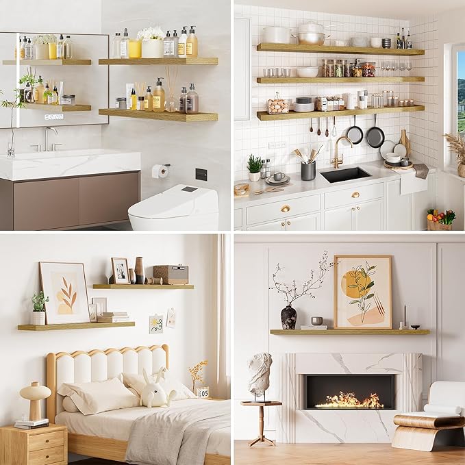 Heimlove 40 Inches Floating Shelves for Wall,9.3" Deep Oak Long Floating Shelves Set of 2,Large Display & Storage Shelf,Wall Shelf for Bathroom Bedroom Living Room Kitchen Office