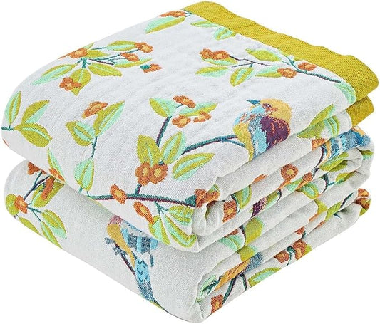 Boho Throw Blanket for Bed, 100% Cotton Soft Rustic Quilt Fall Blanket, 50"x60" Floral Printed Farmhouse Decor Bed Blankets, All Season Rustic Reversible Bohemian Throw Quilt