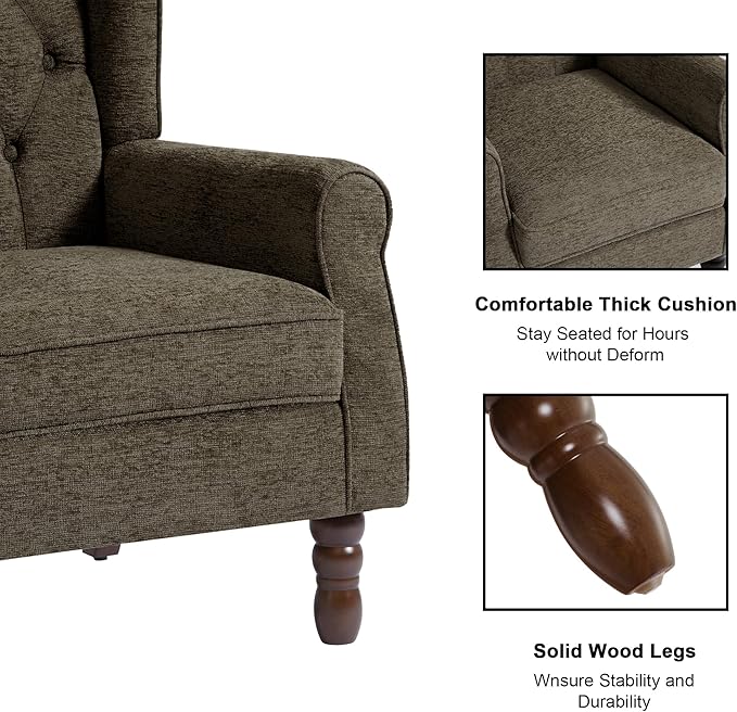 Accent Chair, Upholstered Armchair with Button Tufted High Back & Solid Wood Legs, Comfy Wingback Reading Single Sofa Chair for Small Spaces, Living Room, Bedroom (Taupe, Set of 2)