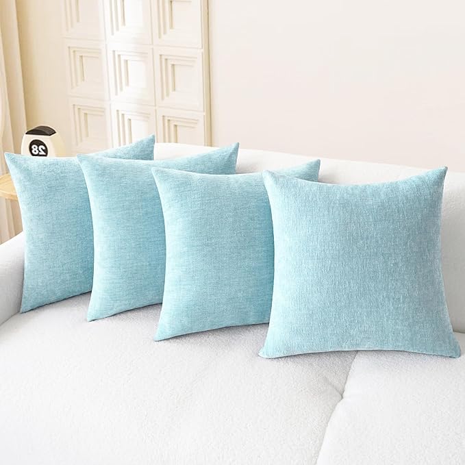 CaliTime Throw Pillow Covers Decorative 18 X 18 Inches Pack of 4 Cozy Chenille Cushion Cases for Couch Sofa Bed Living Room Home Light Blue Grey