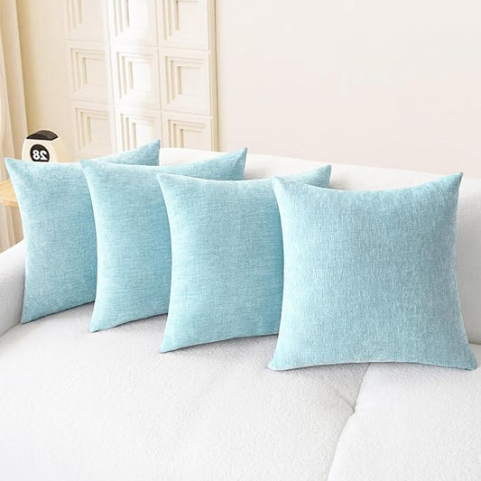 CaliTime Throw Pillow Covers Decorative 18 X 18 Inches Pack of 4 Cozy Chenille Cushion Cases for Couch Sofa Bed Living Room Home Light Blue Grey